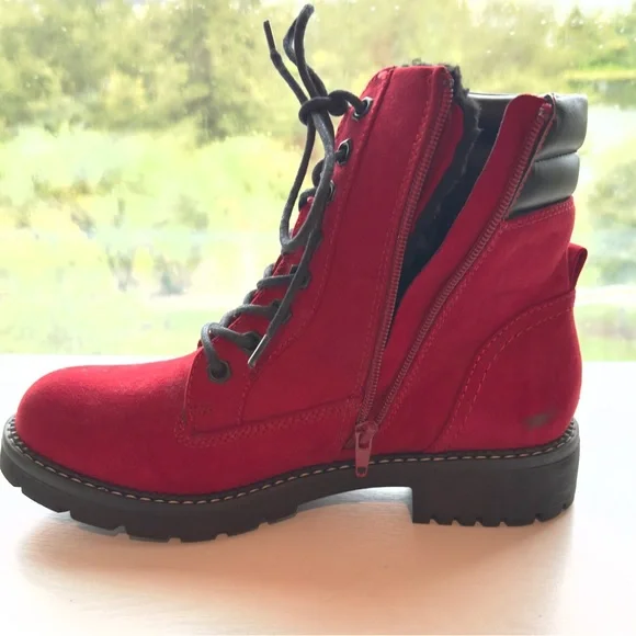 German Red Suede Lace Up Combat Boots - Picture 1 of 6
